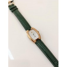 VINTAGE Lanvin γυναικείο ρολόι με επίχρυσο καντράν και πράσινο δερμάτινο λουράκι (VIN09)